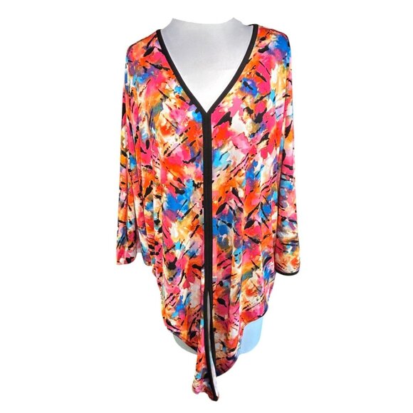 Multicolor Abstract Print V-Neck Kimono By Premise Size M - Picture 1 of 9